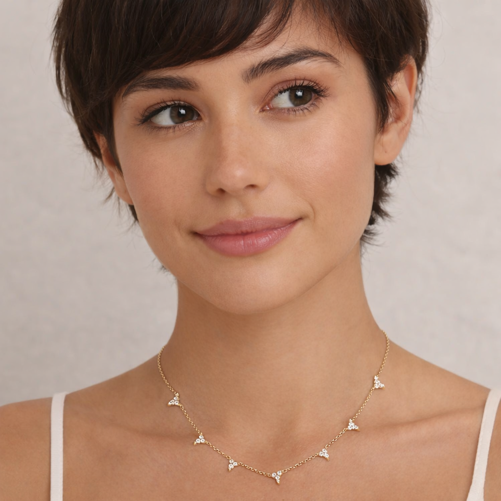 Dainty & Minimalist 3 CZ Flower Shaped Necklace