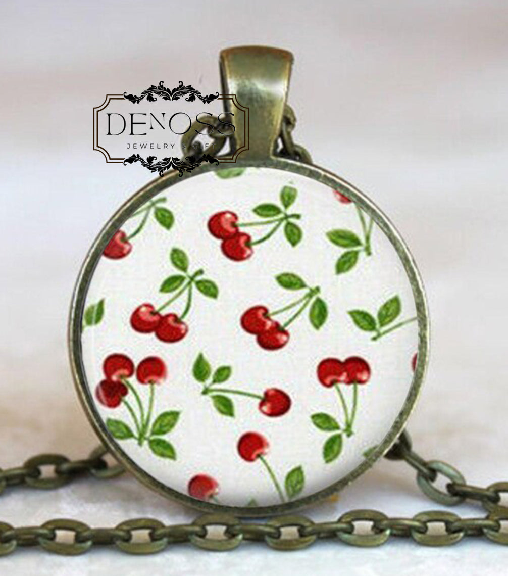 Cherries Pendant Necklace,Fruit Pattern Jewelry
