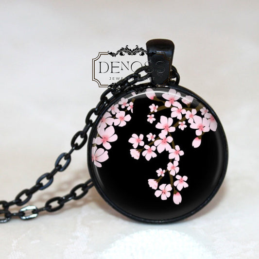 Cherry Blossom Necklace, Sakura Flowers Necklace,Cherry Blossom Pendant,Pink Cherry Blossoms,Sakura Flower Necklace