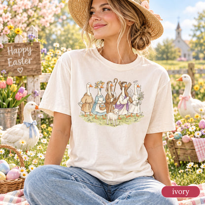 Christian Easter Shirt, Whimsical Goose Parade Tee, Religious Faith Apparel,