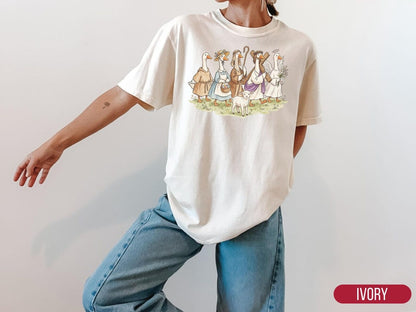 Christian Easter Shirt, Whimsical Goose Parade Tee, Religious Faith Apparel,