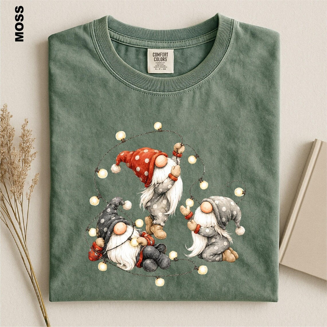Christmas Gnome Shirt, Holiday Gnomes Comfort Colors Tee, Festive Fairy Lights Top, Cozy Winter Season Gift for Women, Xmas Family tshirt