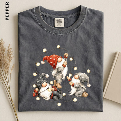 Christmas Gnome Shirt, Holiday Gnomes Comfort Colors Tee, Festive Fairy Lights Top, Cozy Winter Season Gift for Women, Xmas Family tshirt