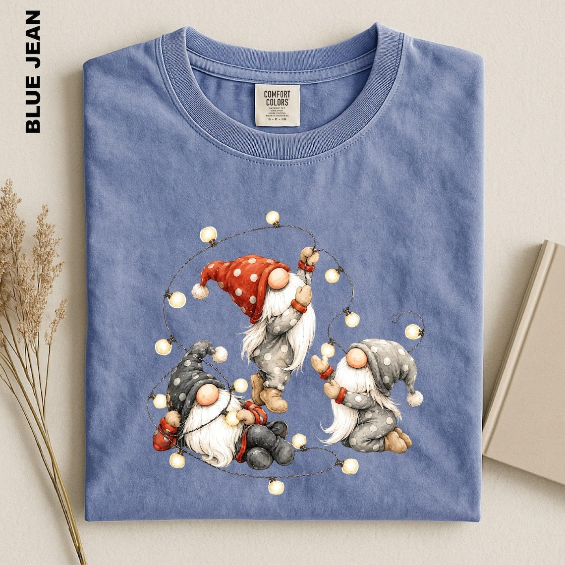 Christmas Gnome Shirt, Holiday Gnomes Comfort Colors Tee, Festive Fairy Lights Top, Cozy Winter Season Gift for Women, Xmas Family tshirt