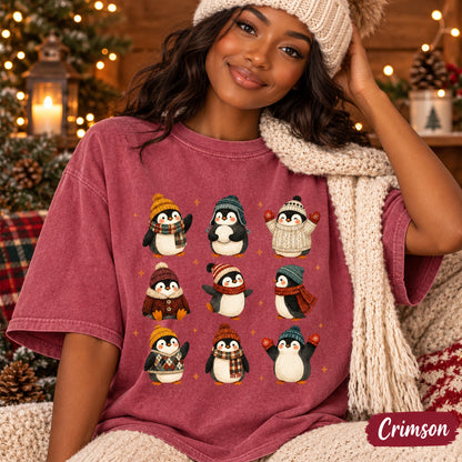 Christmas Penguin Shirt, Winter Penguins Comfort Colors Tee, Cozy Holiday Animal Top, Festive Gift for Penguin Lover, Xmas Graphic tshirt