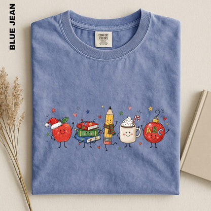 Christmas Teacher Shirt, Cute Teacher Xmas Comfort Colors Tee, Apple Books Pencil Coffee Ornament T-shirt, Educator Festive Holiday tshirt