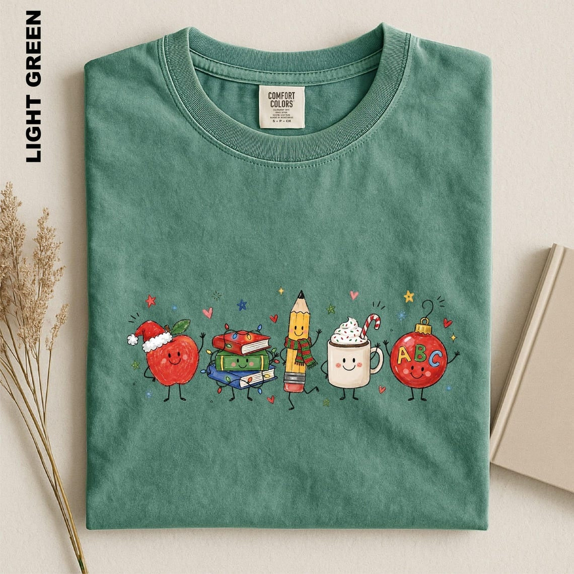 Christmas Teacher Shirt, Cute Teacher Xmas Comfort Colors Tee, Apple Books Pencil Coffee Ornament T-shirt, Educator Festive Holiday tshirt