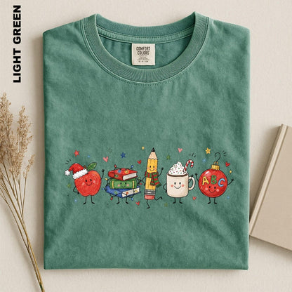 Christmas Teacher Shirt, Cute Teacher Xmas Comfort Colors Tee, Apple Books Pencil Coffee Ornament T-shirt, Educator Festive Holiday tshirt