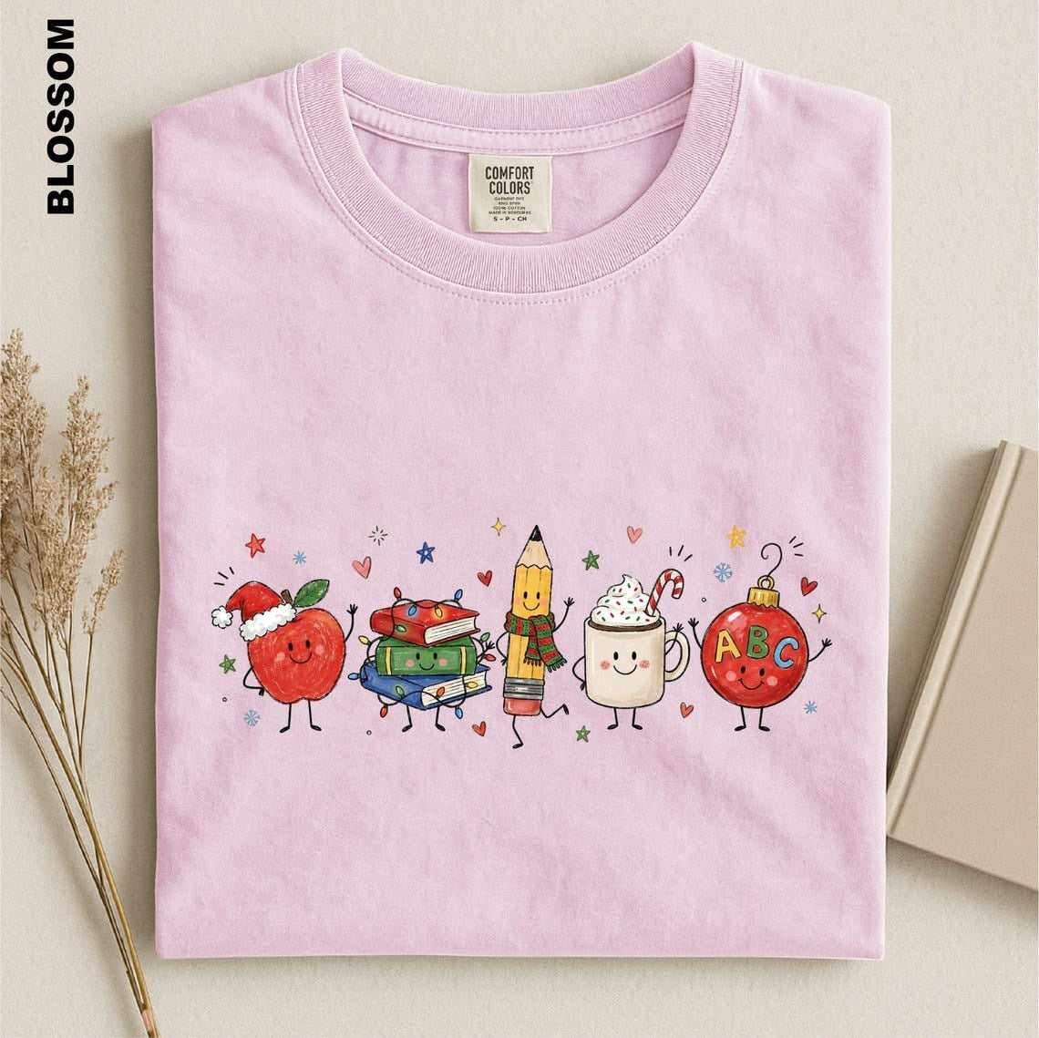 Christmas Teacher Shirt, Cute Teacher Xmas Comfort Colors Tee, Apple Books Pencil Coffee Ornament T-shirt, Educator Festive Holiday tshirt