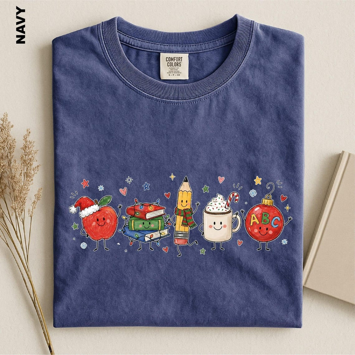 Christmas Teacher Shirt, Cute Teacher Xmas Comfort Colors Tee, Apple Books Pencil Coffee Ornament T-shirt, Educator Festive Holiday tshirt