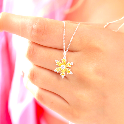 925 Sterling Silver Chain Citrine Lotus Camellia Flower of Life Necklace
