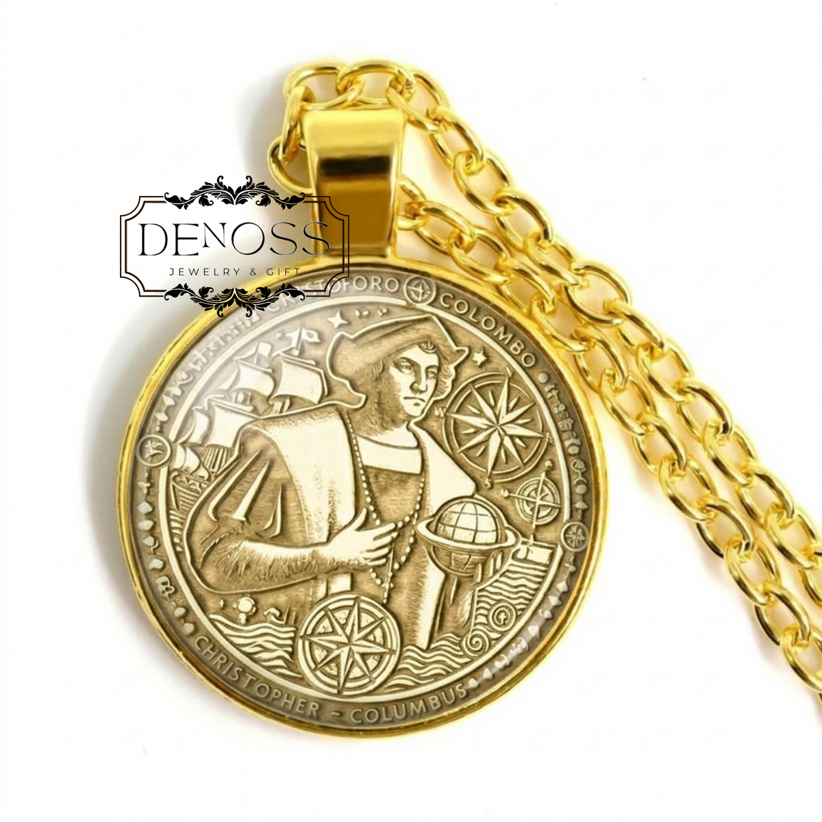 Columbus Pendant Explorer,Necklace, Maritime Charm,Explorer Amulet