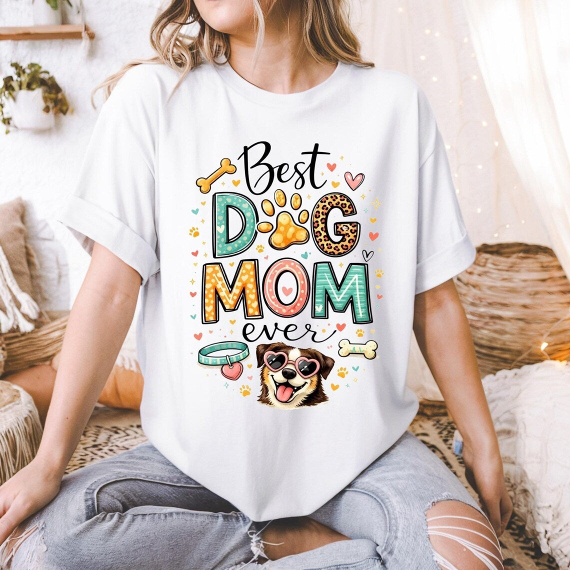 Comfort Colors Best Dog Mom Ever Shirt, Cute Dog Mom Tee, Dog Lover Gift Tee, Funny Dog Shirt, Colorful Pet Lover Tee, Mother’s Day Tee Gift - Denoss