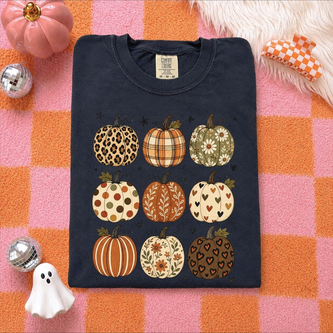 Comfort Colors Boho Pumpkin Tshirt,Cute Fall Pumpkin Shirt,Cute Autumn TShirt Thanksgiving T-Shirt