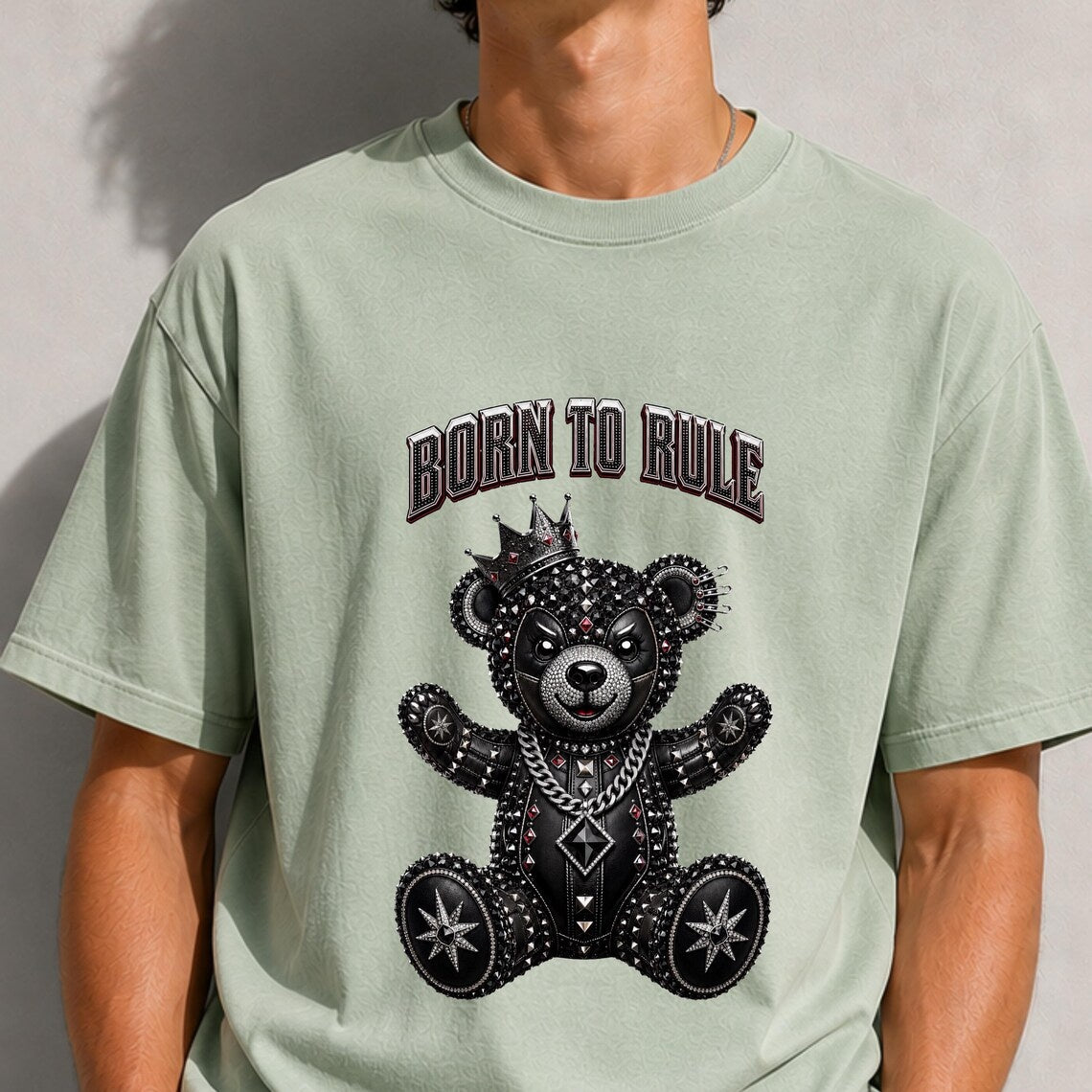 Comfort Colors Born To Rule Teddy Bear Shirt, Luxury Gothic Bear Tee, Streetwear Bear Shirt, Rock Punk Teddy Tee, Handmade Teddy Bear Tee - Denoss