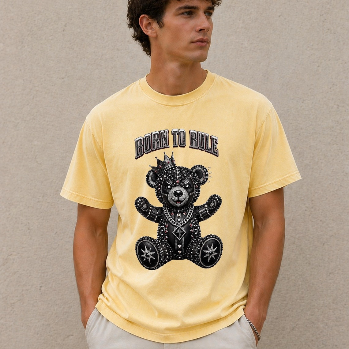 Comfort Colors Born To Rule Teddy Bear Shirt, Luxury Gothic Bear Tee, Streetwear Bear Shirt, Rock Punk Teddy Tee, Handmade Teddy Bear Tee - Denoss