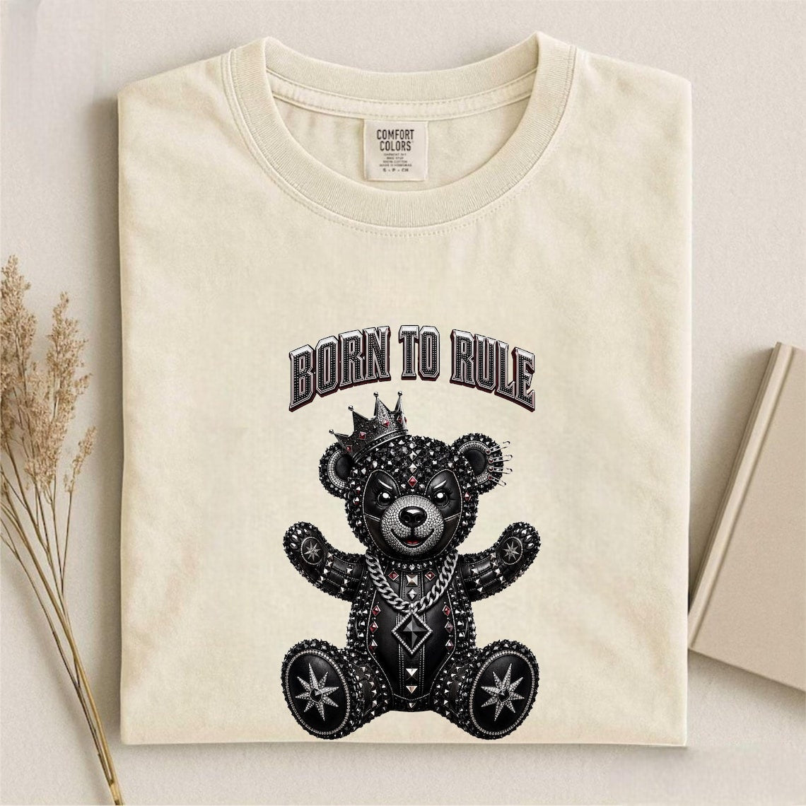 Comfort Colors Born To Rule Teddy Bear Shirt, Luxury Gothic Bear Tee, Streetwear Bear Shirt, Rock Punk Teddy Tee, Handmade Teddy Bear Tee - Denoss