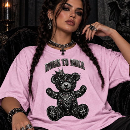 Comfort Colors Born To Rule Teddy Bear Shirt, Luxury Gothic Bear Tee, Streetwear Bear Shirt, Rock Punk Teddy Tee, Handmade Teddy Bear Tee - Denoss