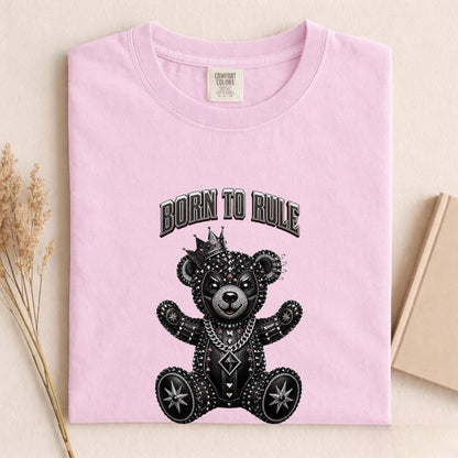Comfort Colors Born To Rule Teddy Bear Shirt, Luxury Gothic Bear Tee, Streetwear Bear Shirt, Rock Punk Teddy Tee, Handmade Teddy Bear Tee - Denoss