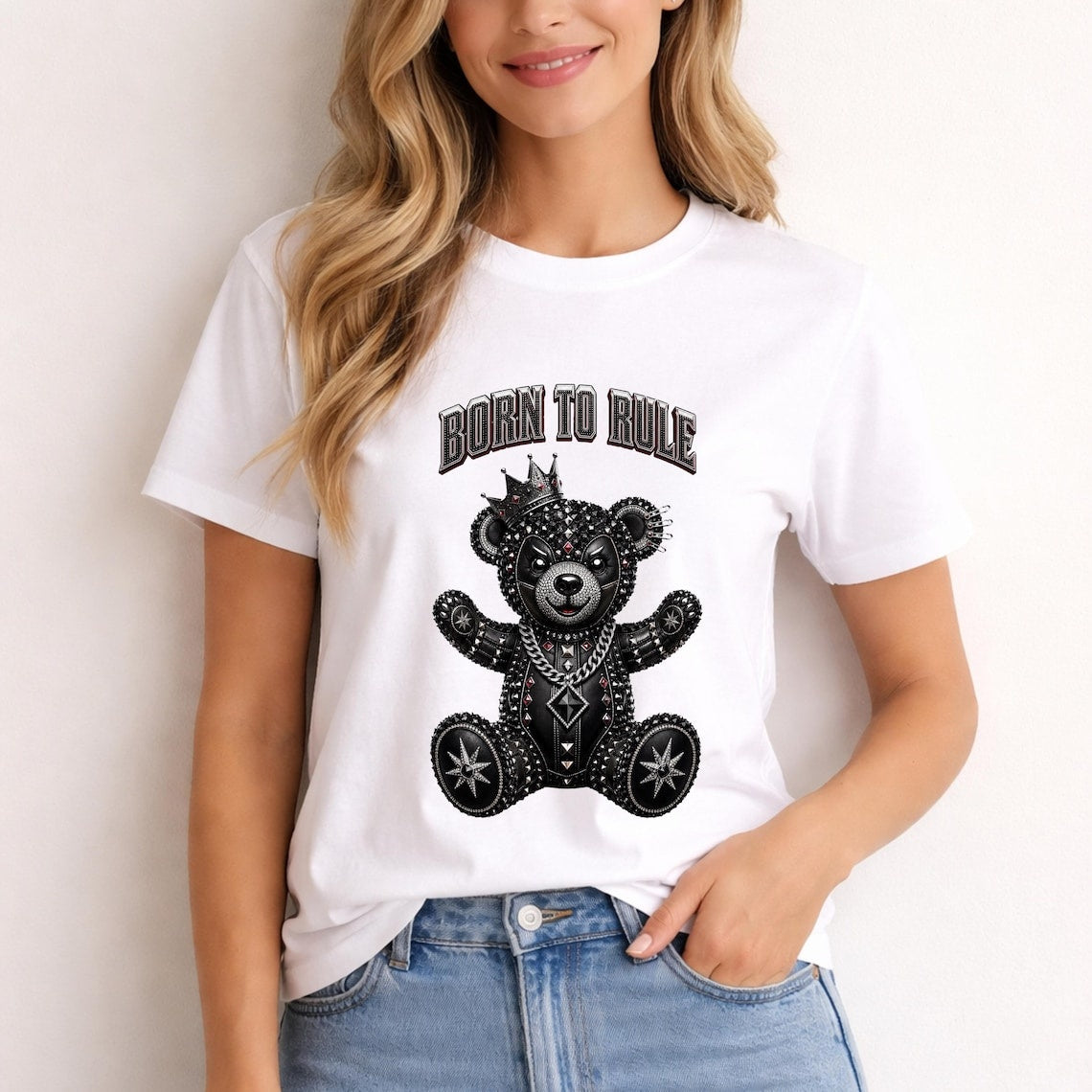 Comfort Colors Born To Rule Teddy Bear Shirt, Luxury Gothic Bear Tee, Streetwear Bear Shirt, Rock Punk Teddy Tee, Handmade Teddy Bear Tee - Denoss