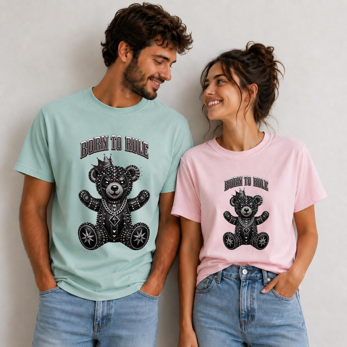 Comfort Colors Born To Rule Teddy Bear Shirt, Luxury Gothic Bear Tee, Streetwear Bear Shirt, Rock Punk Teddy Tee, Handmade Teddy Bear Tee - Denoss