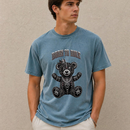 Comfort Colors Born To Rule Teddy Bear Shirt, Luxury Gothic Bear Tee, Streetwear Bear Shirt, Rock Punk Teddy Tee, Handmade Teddy Bear Tee - Denoss