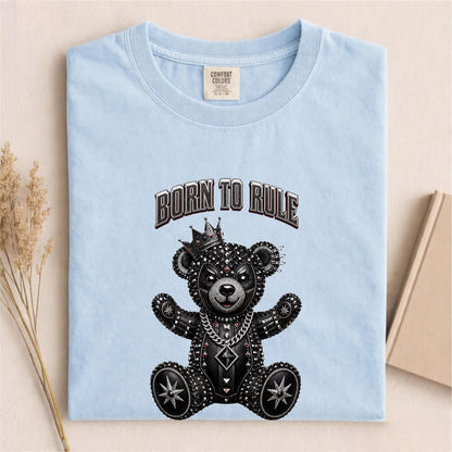 Comfort Colors Born To Rule Teddy Bear Shirt, Luxury Gothic Bear Tee, Streetwear Bear Shirt, Rock Punk Teddy Tee, Handmade Teddy Bear Tee - Denoss