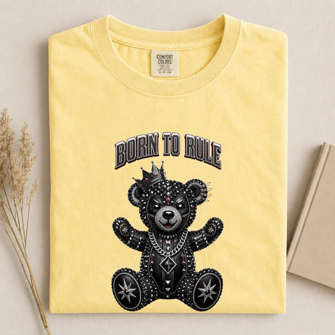 Comfort Colors Born To Rule Teddy Bear Shirt, Luxury Gothic Bear Tee, Streetwear Bear Shirt, Rock Punk Teddy Tee, Handmade Teddy Bear Tee - Denoss