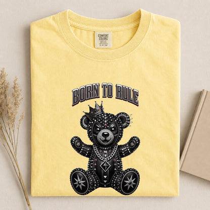 Comfort Colors Born To Rule Teddy Bear Shirt, Luxury Gothic Bear Tee, Streetwear Bear Shirt, Rock Punk Teddy Tee, Handmade Teddy Bear Tee - Denoss