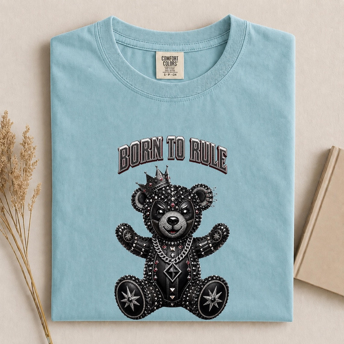 Comfort Colors Born To Rule Teddy Bear Shirt, Luxury Gothic Bear Tee, Streetwear Bear Shirt, Rock Punk Teddy Tee, Handmade Teddy Bear Tee - Denoss