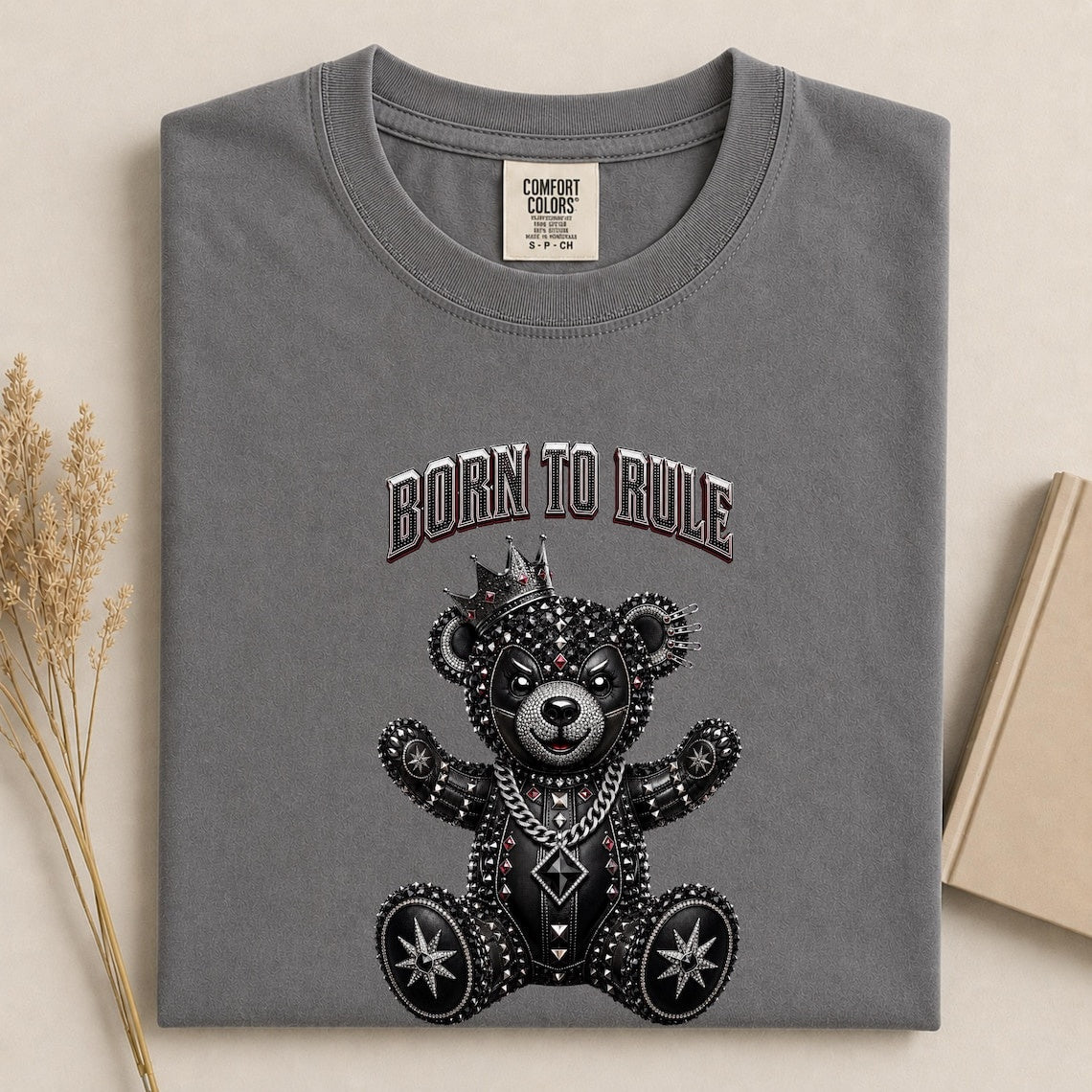 Comfort Colors Born To Rule Teddy Bear Shirt, Luxury Gothic Bear Tee, Streetwear Bear Shirt, Rock Punk Teddy Tee, Handmade Teddy Bear Tee - Denoss
