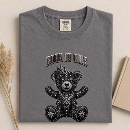 Comfort Colors Born To Rule Teddy Bear Shirt, Luxury Gothic Bear Tee, Streetwear Bear Shirt, Rock Punk Teddy Tee, Handmade Teddy Bear Tee - Denoss