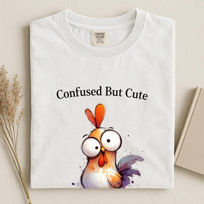 Comfort Colors Confused But Cute Shirt, Funny Chicken Tee, Cute Chicken Shirt, Handmade Chicken and Glasses Tee, Silly Chicken Graphic Shirt - Denoss