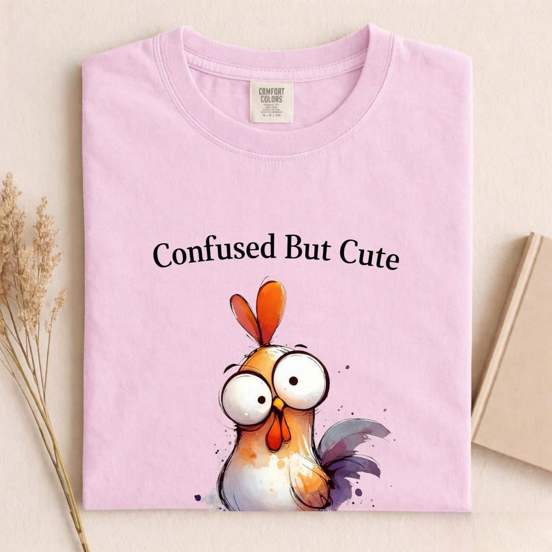 Comfort Colors Confused But Cute Shirt, Funny Chicken Tee, Cute Chicken Shirt, Handmade Chicken and Glasses Tee, Silly Chicken Graphic Shirt - Denoss