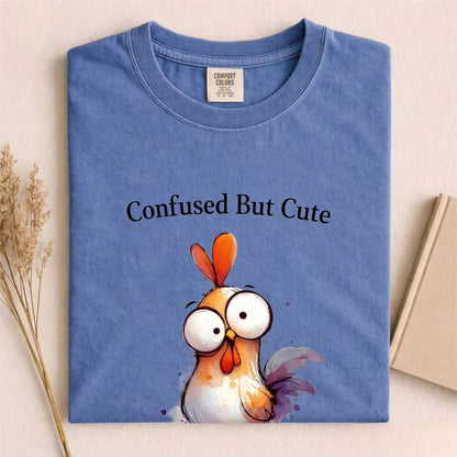 Comfort Colors Confused But Cute Shirt, Funny Chicken Tee, Cute Chicken Shirt, Handmade Chicken and Glasses Tee, Silly Chicken Graphic Shirt - Denoss