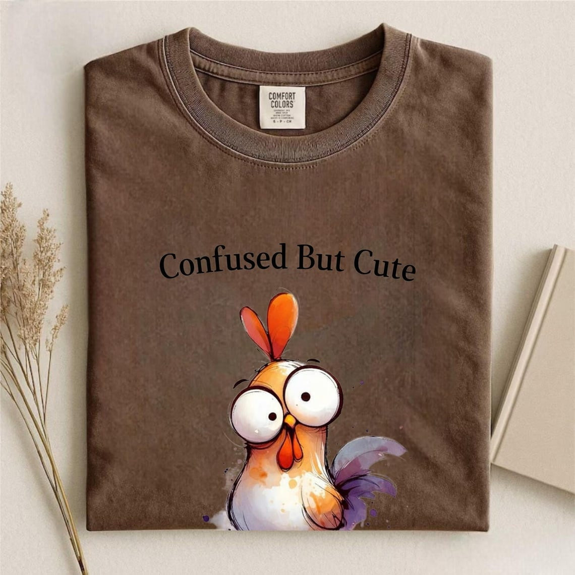 Comfort Colors Confused But Cute Shirt, Funny Chicken Tee, Cute Chicken Shirt, Handmade Chicken and Glasses Tee, Silly Chicken Graphic Shirt - Denoss