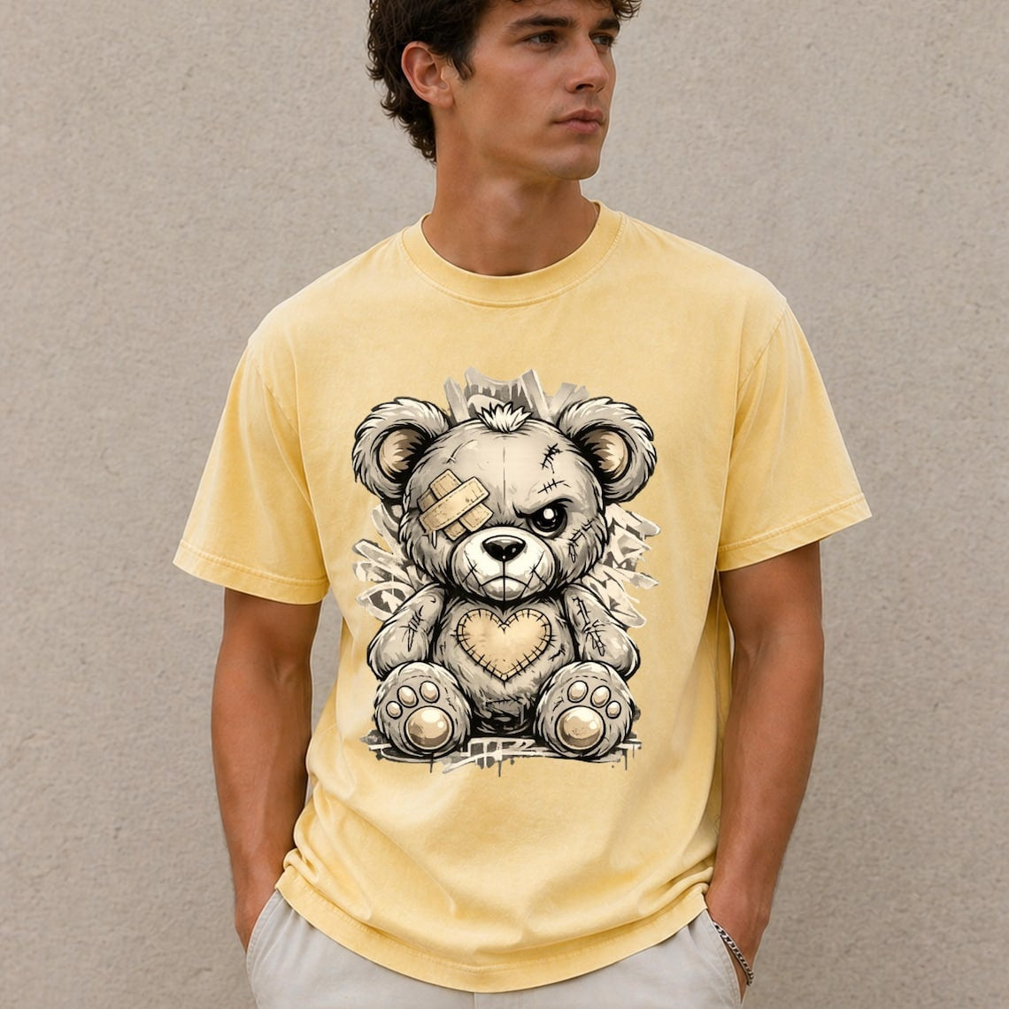Comfort Colors Cute Teddy Bear Shirt, Distressed Bear Tee, Handmade Grunge Teddy T-Shirt, Alternative Streetwear Tee, Unisex Bear Lover Gift - Denoss