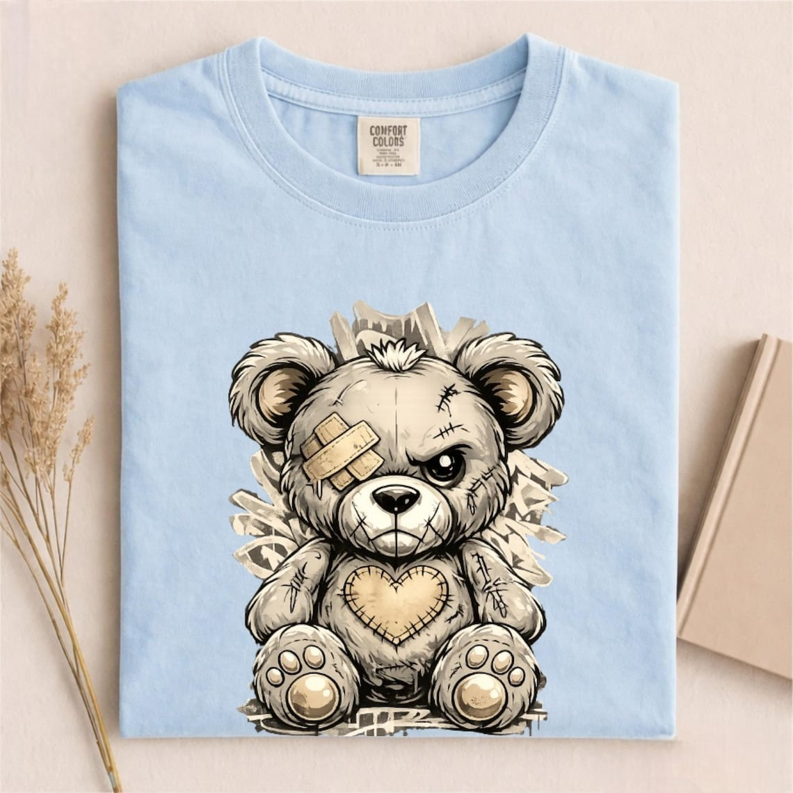 Comfort Colors Cute Teddy Bear Shirt, Distressed Bear Tee, Handmade Grunge Teddy T-Shirt, Alternative Streetwear Tee, Unisex Bear Lover Gift - Denoss