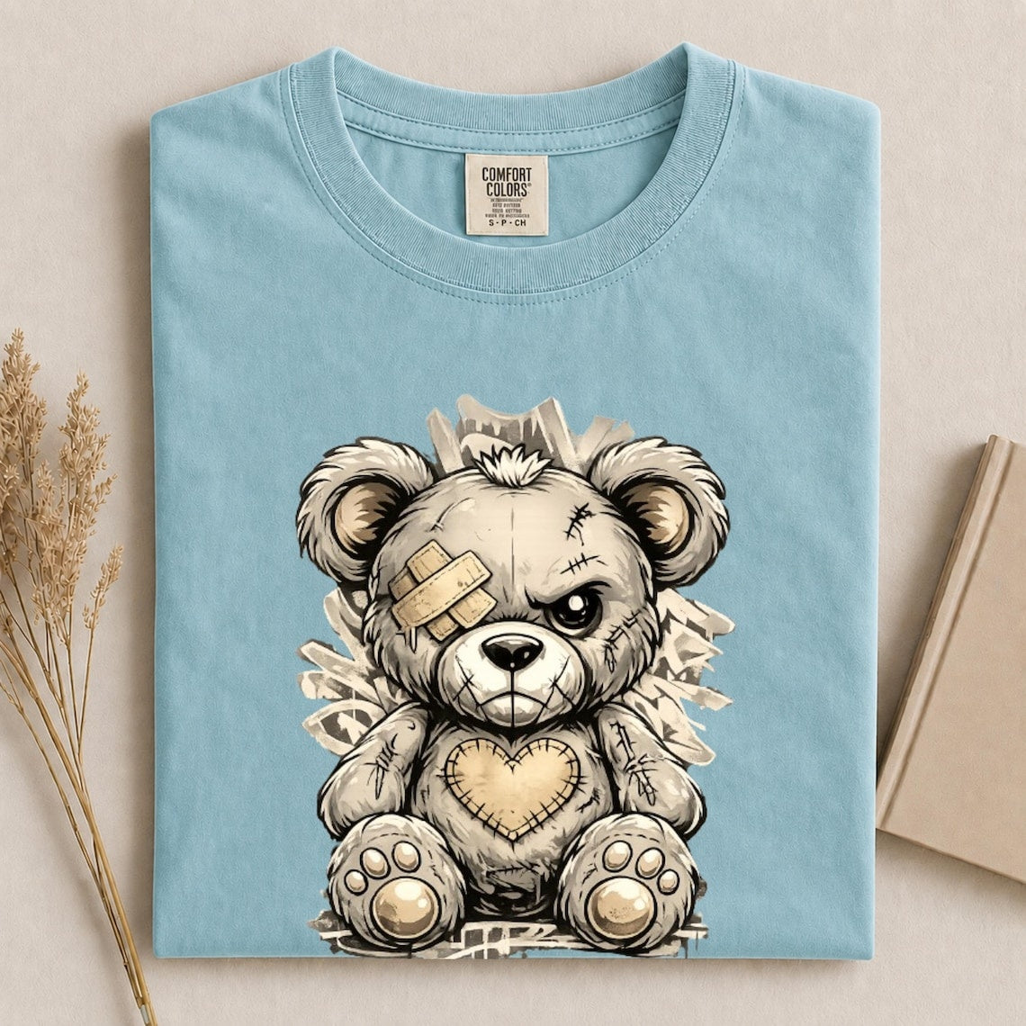 Comfort Colors Cute Teddy Bear Shirt, Distressed Bear Tee, Handmade Grunge Teddy T-Shirt, Alternative Streetwear Tee, Unisex Bear Lover Gift - Denoss
