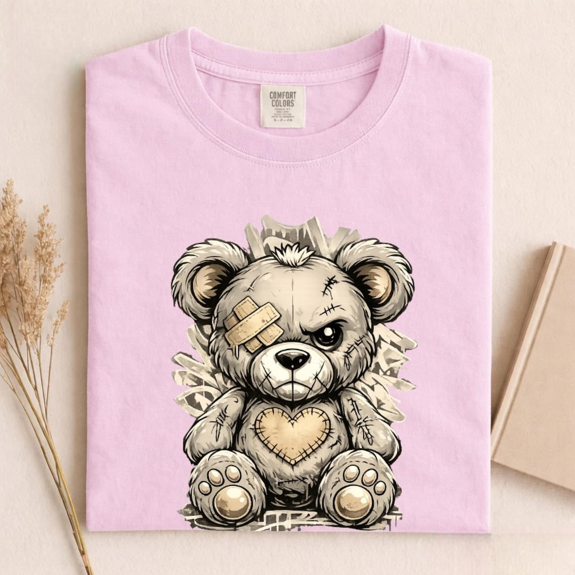 Comfort Colors Cute Teddy Bear Shirt, Distressed Bear Tee, Handmade Grunge Teddy T-Shirt, Alternative Streetwear Tee, Unisex Bear Lover Gift - Denoss