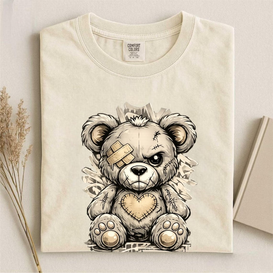 Comfort Colors Cute Teddy Bear Shirt, Distressed Bear Tee, Handmade Grunge Teddy T-Shirt, Alternative Streetwear Tee, Unisex Bear Lover Gift - Denoss