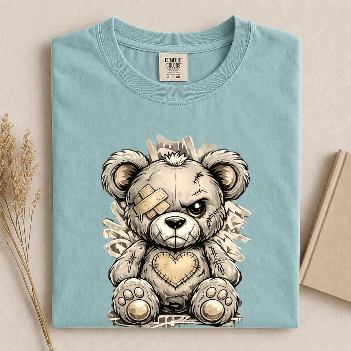 Comfort Colors Cute Teddy Bear Shirt, Distressed Bear Tee, Handmade Grunge Teddy T-Shirt, Alternative Streetwear Tee, Unisex Bear Lover Gift - Denoss
