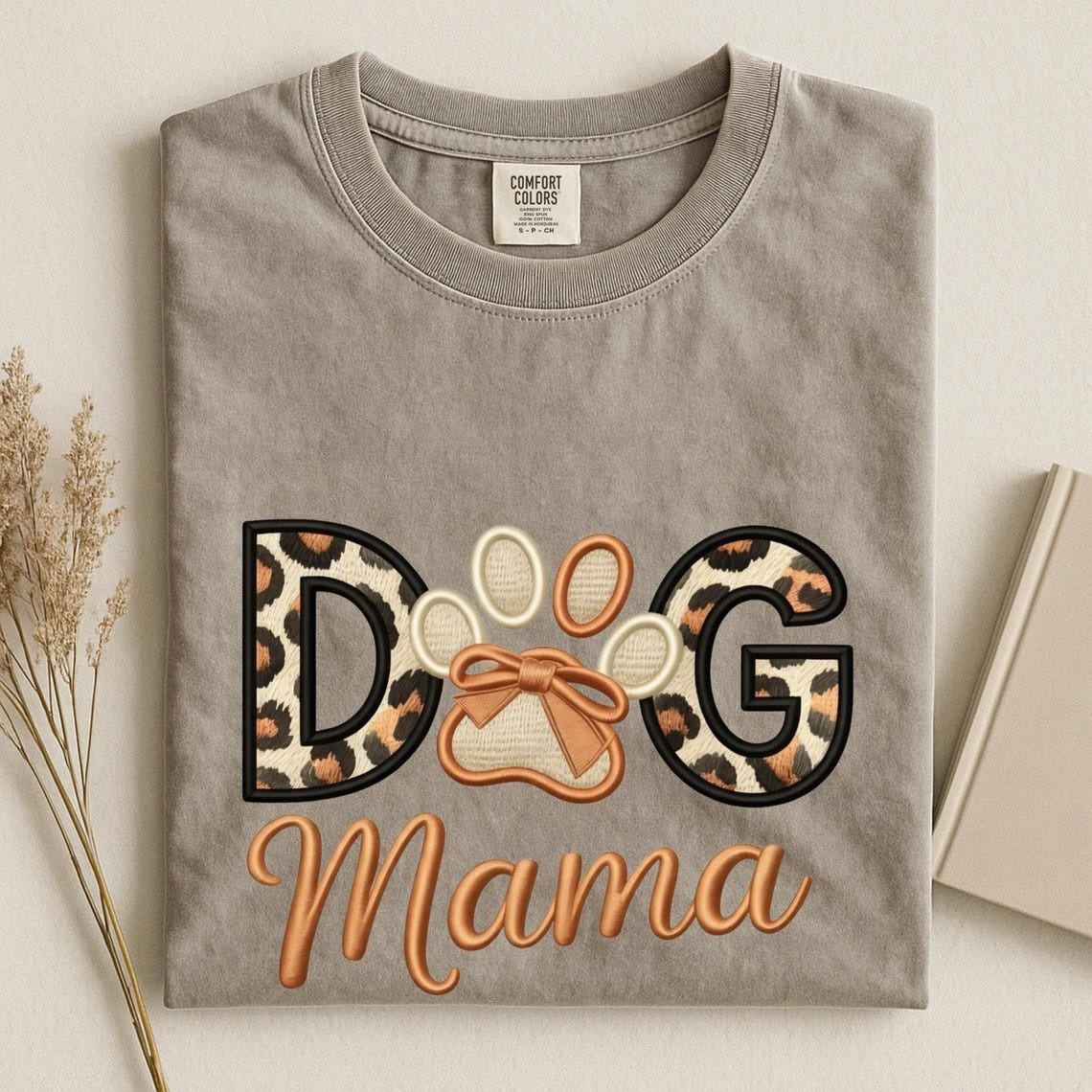 Comfort Colors Dog Mama Shirt, Leopard Dog Mom Tee, Cute Paw Print Shirt, Dog Lover Tee Gift, Handmade Style Gog Mom Tee, Pet Mom Shirt - Denoss