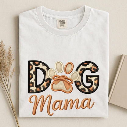 Comfort Colors Dog Mama Shirt, Leopard Dog Mom Tee, Cute Paw Print Shirt, Dog Lover Tee Gift, Handmade Style Gog Mom Tee, Pet Mom Shirt - Denoss