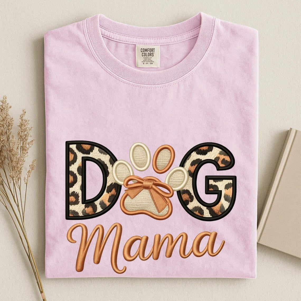 Comfort Colors Dog Mama Shirt, Leopard Dog Mom Tee, Cute Paw Print Shirt, Dog Lover Tee Gift, Handmade Style Gog Mom Tee, Pet Mom Shirt - Denoss