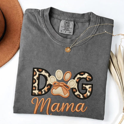 Comfort Colors Dog Mama Shirt, Leopard Dog Mom Tee, Cute Paw Print Shirt, Dog Lover Tee Gift, Handmade Style Gog Mom Tee, Pet Mom Shirt - Denoss