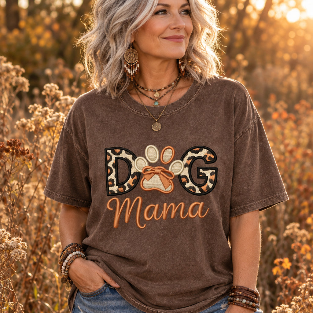 Comfort Colors Dog Mama Shirt, Leopard Dog Mom Tee, Cute Paw Print Shirt, Dog Lover Tee Gift, Handmade Style Gog Mom Tee, Pet Mom Shirt - Denoss