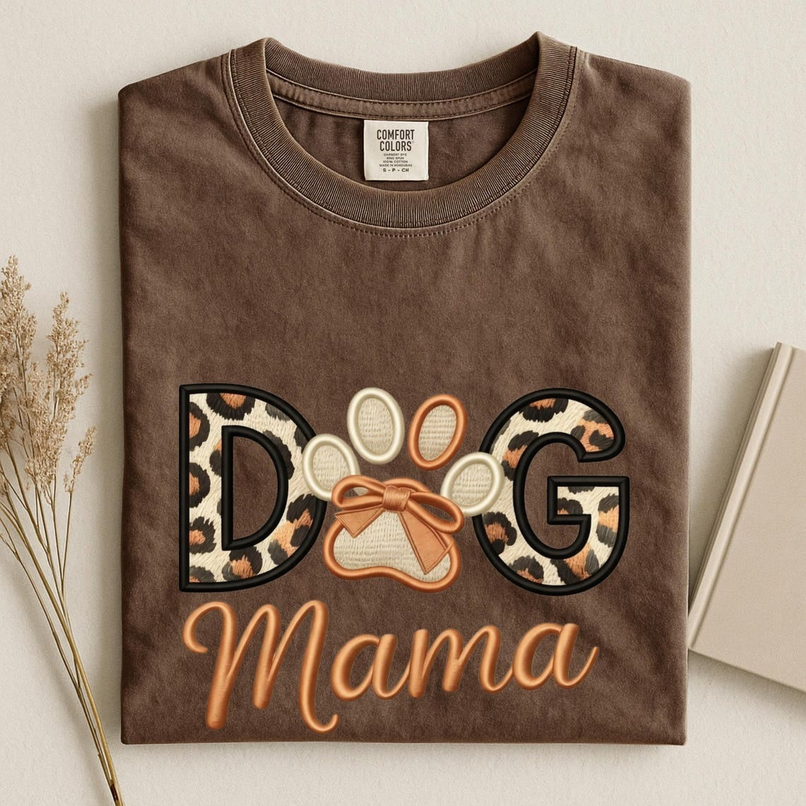 Comfort Colors Dog Mama Shirt, Leopard Dog Mom Tee, Cute Paw Print Shirt, Dog Lover Tee Gift, Handmade Style Gog Mom Tee, Pet Mom Shirt - Denoss