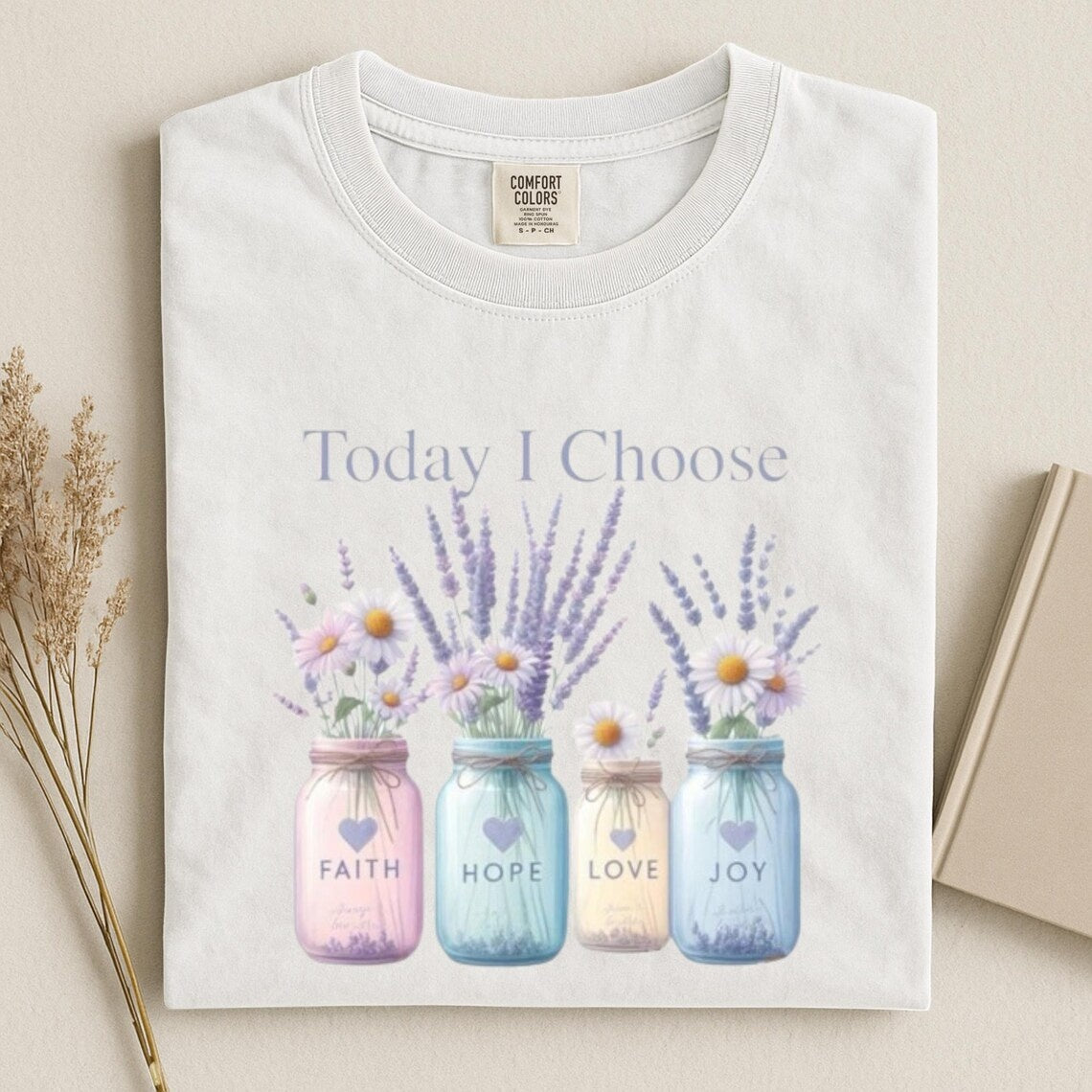 Comfort Colors Faith Hope Love Joy Shirt Women, Christian Shirt, Gift for Mom Tee, Handmade Flower Shirt, Bible Verse Shirt, Floral Tee - Denoss