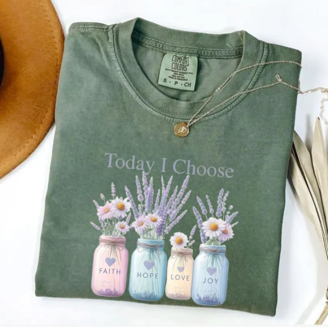 Comfort Colors Faith Hope Love Joy Shirt Women, Christian Shirt, Gift for Mom Tee, Handmade Flower Shirt, Bible Verse Shirt, Floral Tee - Denoss